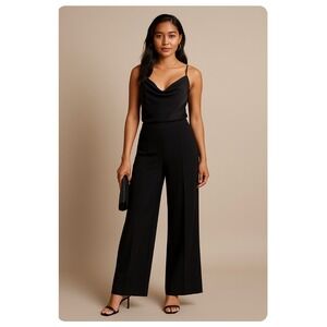 NWT‎ INC Black Petite P/L Wide Leg Pull-On Pants High Rise RT$69